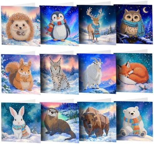 POETRYDRAW DIY Diamond Art Painting Greeting Card Kit, Creative Craft Set for Card Making，Snow Animals