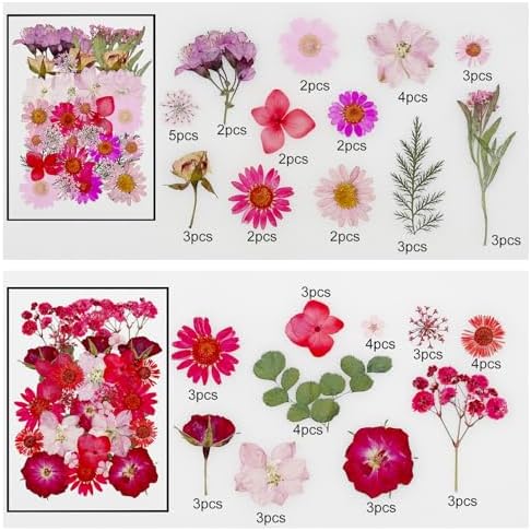 Cayway 170 PCS Dried Pressed Flower, Pressed Flowers and Leaves for Resin, Real Nature Pressing Floral Leaves for DIY Craft, Jewelry Making, Candle Scrapbooking Supplies, Red