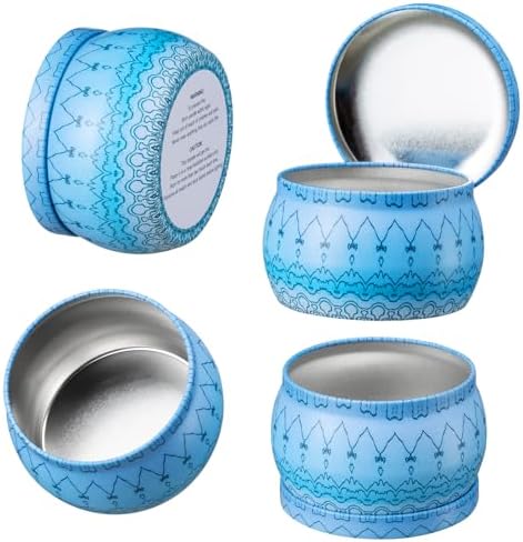 Domivirgo Candle Tins with Lid,16pcs 8 Designs Tinplate Cans with Wicks, Wick Holders, Wick Stickers for Candle Making(2.5oz X 8 PCS &4.5oz X 8 PCS)