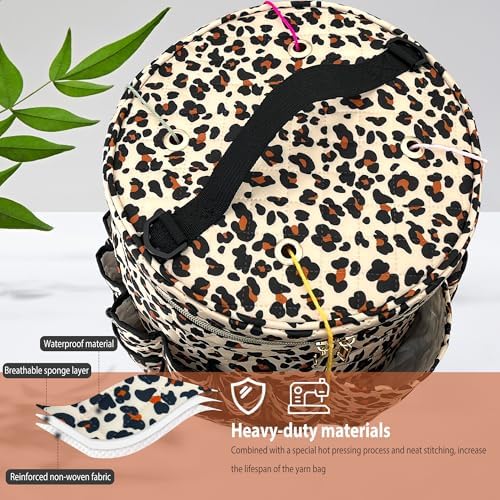 GuirCygne Crochet Bag Organizer – Durable & Heavy Duty Yarn Storage, Spacious 6L Knitting Bag for Crafters and Beginners, Easy-to-Use Leopard
