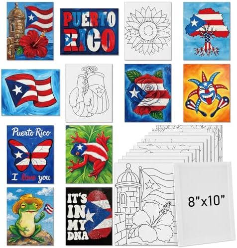 Tinlade 12 Pcs Pre Drawn Canvas for Painting Stretched,Puerto Rico