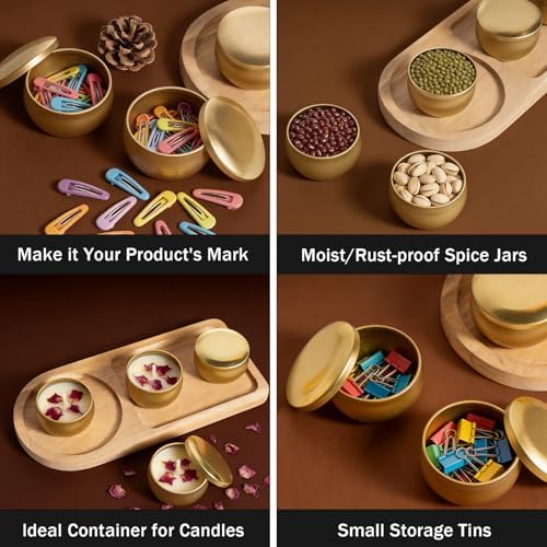 Candle Tins Bulk, 16 Packs 2.5 oz Empty Candle Jars for Making Candles, Metal Candle Tins with Lids, Candle Tin with Wicks, Wick Holders & Stickers for DIY Candle and Gifts (Gold)