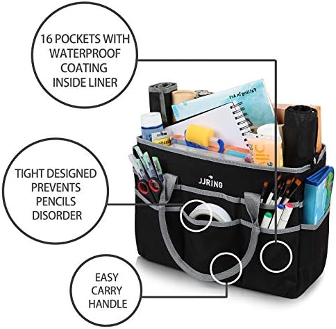 JJRING Large 600D Nylon Artist Organizer Tote Bag With 16 Pockets, Silver