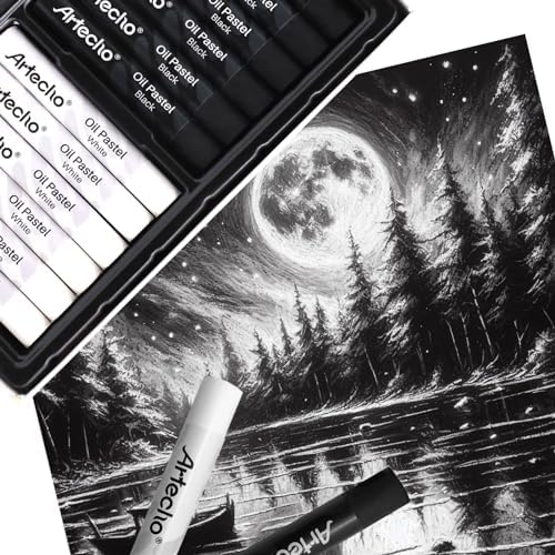 Artecho Oil Pastels Set of 12 PCS, 6 White and 6 Black (10 x 70 mm) | Soft Oil Pastels, For Art Painting, Drawing, Blending, For Artists, Beginners, Students, Teachers
