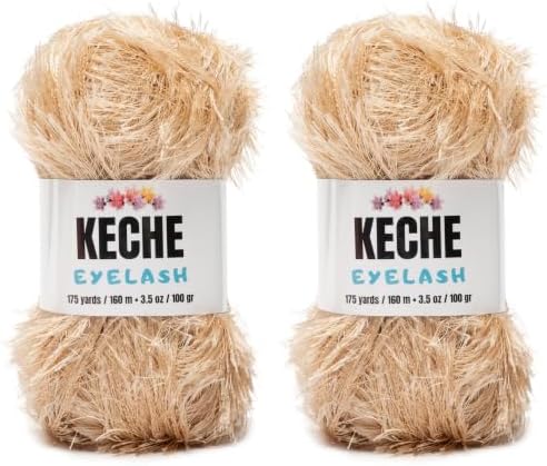 Eyelash Fun Fur Yarn - Premium Soft Crochet Yarn DIY Hand Knitting 100% Polyester 175 Yds 3.53 Oz (Pack of 2) - Beige