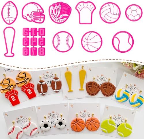 Xaekicr Sports Theme Polymer Clay Cutters Set – Multiple Shapes Clay Cutters for Polymer Molds, Clay Earring and Tools