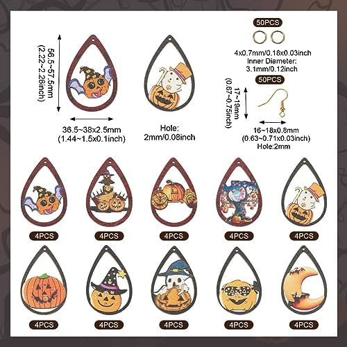Elecrelive 40Sets Halloween Wooden Earrings Pumpkin Ghost Bat Fall Earring