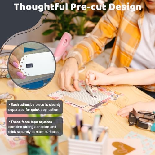 Double Sided Foam Tape Pre Cut 3/4 X 1/2 Inch EVA Foam Adhesive Squares Roll with Acrylic Storage Box 3D Foam Squares for Crafts Arts Sewing DIY Office Supplies (Tape+Box, Black)