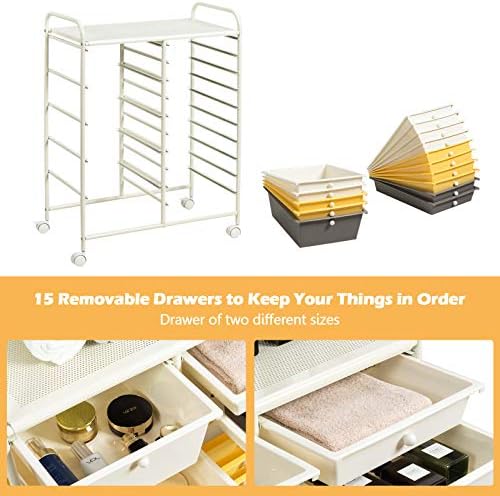 GOFLAME 15-Drawer Rolling Storage Cart, Craft Storage Cart with Removable Drawers & Lockable Wheels, Art Cart Supply Storage Organizer for Home Office Classroom, Yellow