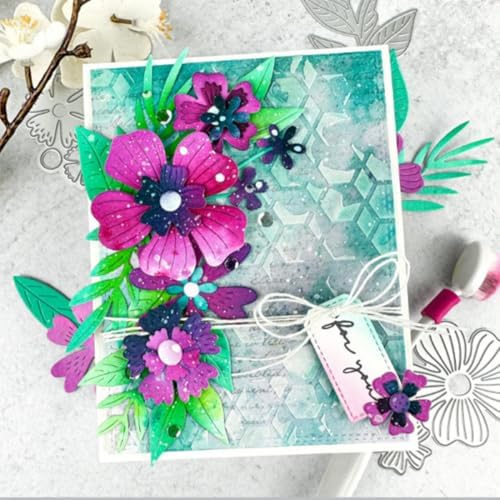 Scrapbooking Die-Cuts, Layer Frame Net Set Metal Cutting Dies for Card Making, Paper Craft Template, Background Embossing Stencils, DIY Album Décor (Flower Set B-11.8x10.3cm)