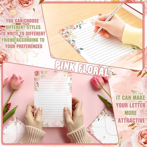TaoBary 160 Pcs Pink Floral Stationery Paper and Envelopes Set 5.5 x 8.25''