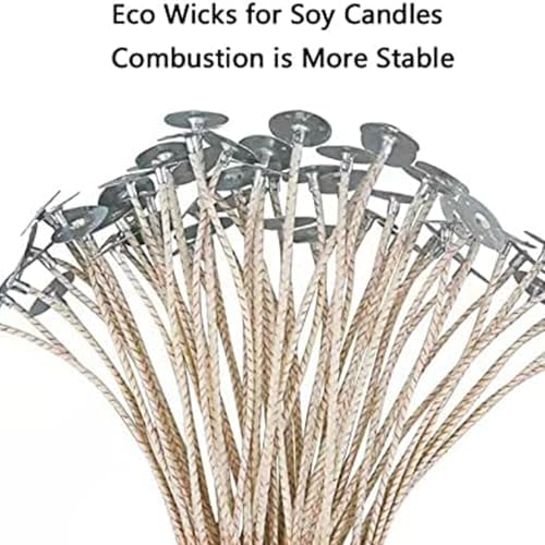 100pcs ECO 4 Wicks for Soy Candles, 6 Inch Pre-Waxed With Base for Candle Making, Thick