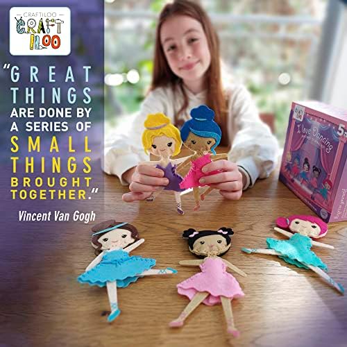 Ballerina Sewing Kit for Kids Ages 5-12 - 5 Felt Dancer Dolls, Beginner