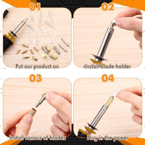 Honoson 42 Pieces Electric Hot Knife Cutter Tool, 24 Pieces Blades, 2 Blade Holders, 2 Chuck Sleeves, Metal Stand Hot Carving Knife for Cutting Carving Soft Thin Foam Cloth Stencil (Yelllow)