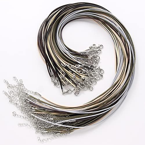 60Pcs Waxed Necklace Cord Bulk for Jewelry Making,Necklace Rope String with Clasp for DIY Bracelet Pendant,Multicolor(18 Inches and Thickness 1.5mm)