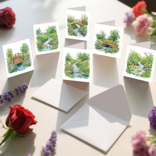 AiYuanzsh 6 Pack Garden Landscape Diamond Painting Greeting Card Kits with Envelopes, 5D DIY Diamond Art Cards for Adults, Handmade Card Craft Kit for Holiday Birthday Wishes (30x15cm)
