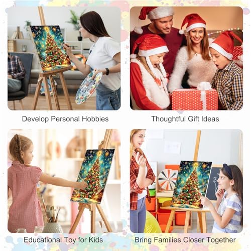 SENQAO Christmas Paint by Numbers for Adults Framed, Christmas Tree Adults' Paint-by-Number Kits, Adult Paint by Number Kits on Canvas, Acrylic Number Painting for Home Decor, 8x12inch