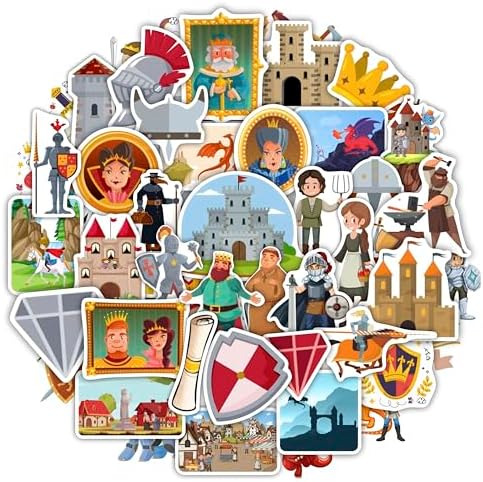 100Pcs Medieval Stickers for Water Bottle and Laptop - Medieval Party Supplies & Decorations, Waterproof Vinyl Decals, Knights and Dragons Stickers, Gifts for Women & Men