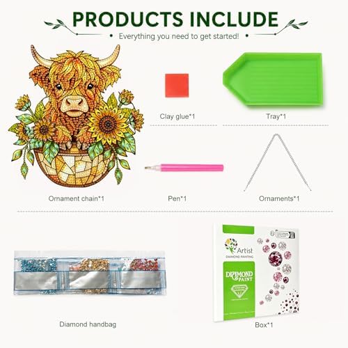 HMZephitiquc Highland Cow Hanging Diamond Art Kits for Adults, Special Shaped Crystal Diamond Painting Suncatchers, 5D Gem Art, Sun Catchers DIY Craft Kits for Gift Home Decor