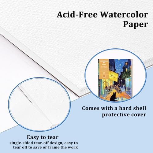 Tlenpo Watercolor Paper Pad, 8.5 x5.5 in 140lb/300gsm, 30 Sheets, Cold Press Acid-Free, Artist Grade Water Color Art Drawing Painting Paper, Drawing Art Supplies for Adults, Teens, Kids