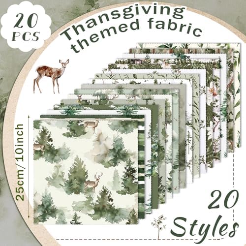 HunnmingRe 20 Pcs 10''x10'' Woodland Green Christmas Quilting Fabric Square