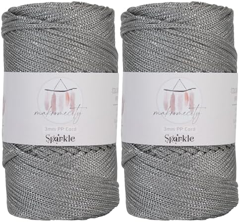 Makromecity Sparkle 2 Skeins of Polypropylene Macrame Cord 3mm x 131 Yards (394 feet) Premium Polyester Macrame Cord for Macrame Art & Crafts for Wall Hangings, Bags, Underplate, Rug