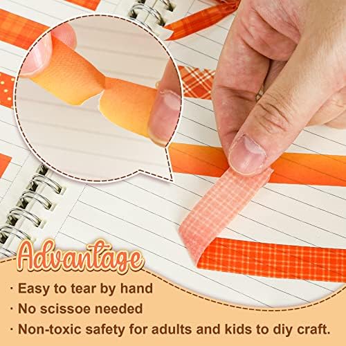 Whaline 12 Rolls Fall Plaid Washi Tapes Orange Red Buffalo Plaid Decorative Tape Autumn Solid Color Polka Dots Patterned Masking Tape for Fall Scrapbook Journal DIY Craft Gift Wrapping, 0.6Inch