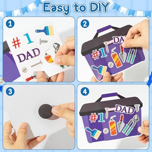 Haooryx Father's Day Magnet Craft Kit - 30 Sets Make Your Own Tool Box Sticker Decor Paper Craft for Classroom Home DIY Activity Refrigerator Bulletin Board Decor Happy Father's Day Party Supply Gift