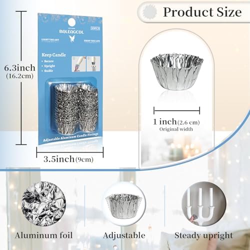 Taper Candle Fittings for Candle Upright,Silver Bobeches for Candlesticks Set of 60,Alu Manschetten for Taper Candle Holders Secure Candle Placement