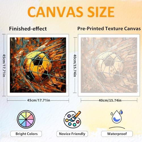 CRZMODE Soccer Paint by Numbers Kit for Adults, Soccer Paint by Numbers for Adults, Acrylic Painting Crafts for Home Decor Gift (16x16inch)