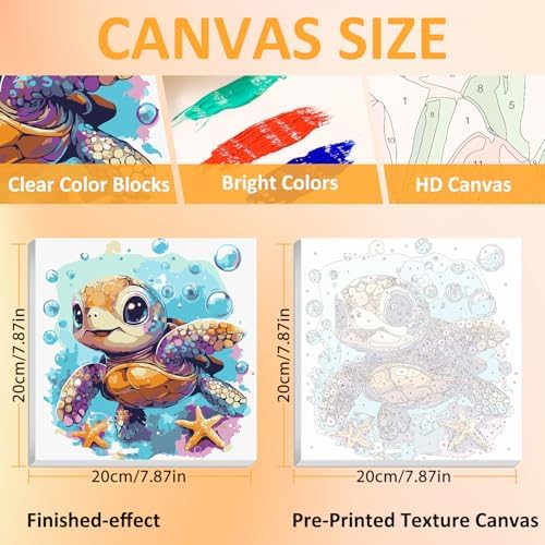 Sea Turtle Paint by Numbers Kit for Kids, 8x8 inch