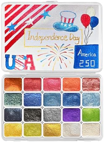 CraftyManor Mini Super Glitter Watercolor Paint Set, 20 Colors Ultra-Shimmer Metallic Watercolour Painting Sets, Solid Pearl Water Color Paints for Adult, 1ml Trial Pack (Independence Day)