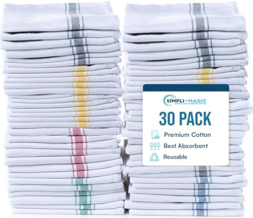 Simpli-Magic Cotton Herringbone Dish Towels, 15"x25" (30 Pack) – High Absorbent Kitchen Hand Towels (Multi-Color)