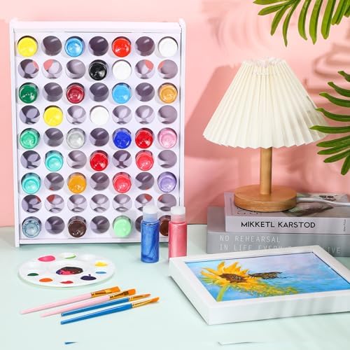 Sunnychicc 2 Pcs 63 Holes Craft Paint Storage Organizer Vertical Rack Stand 2 oz Paint Bottle Wall Mounted Storage for Art Supplies Back to School, White