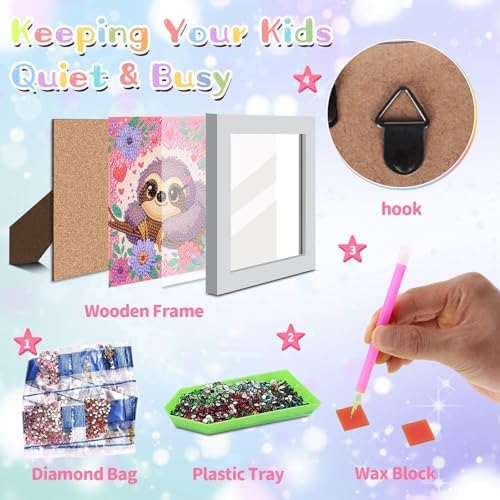 Sloth Diamond Art Painting Kits for Kids with Frame Ages 4-8-12 (7x7 inch)