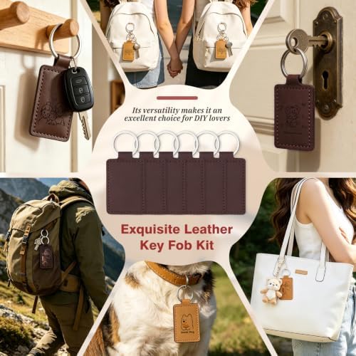 10 Pcs Leather Keychain Blanks, Rectangular PU Leather Key Fob Kit