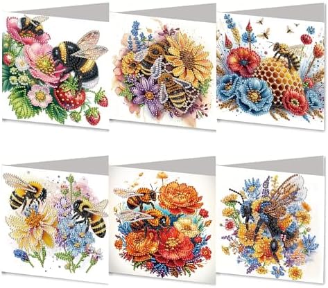 MaiYiYi 6 Pack DIY Bee Diamond Art Painting Greeting Cards