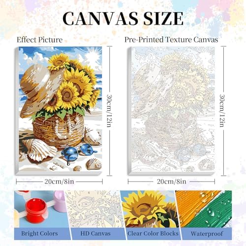 Camocin Framed Paint by Numbers Kit for Adults Beginners – Sunflower Beach