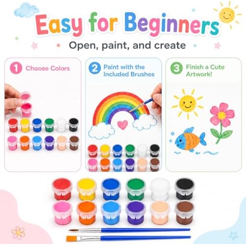 280 Pcs Washable Acrylic Paint for Kids Arts and Crafts, 20 Gouache Watercolor Paint Sets of 12 Colors for Party Classroom Painting Supplies, 20 Flat and 20 Pointed Brushes