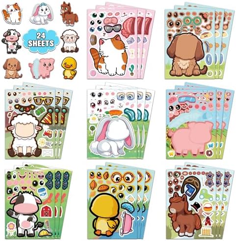 HSHFAMIIY 24 PCS Animal Face Stickers – DIY Decorative Animal Character Stickers for Crafts, Scrapbooking, Party Decorations, Gift Wrapping & Holiday Projects