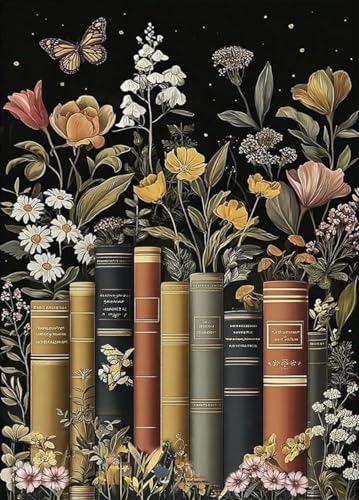 Diamond Art Kits for Adults,Book Flowers Diamond Painting Kits 12x16in
