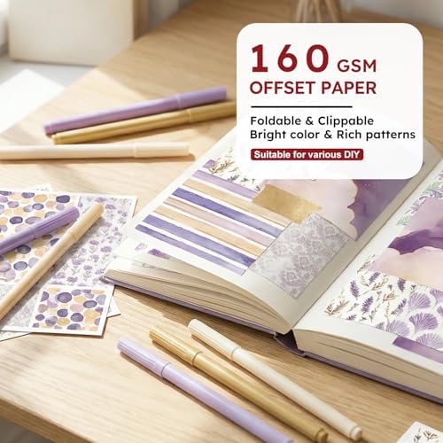 6 Inch Purple Scrapbook Paper Pad - 24 Sheets Double Sided Flower Aesthetic Supplies for Journaling Collage Art Origami Cards DIY Gift Wrapping Folded Photo Album Handmade Decor Craft