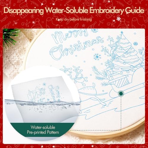 wtisan Christmas Embroidery Kit, Cross Stitch Kits for Beginners, Needlepoint with All Tools & Instructions, Stamped Hand Embroidery Starter Kit for Holiday Crafts & Xmas Home Decor, W15