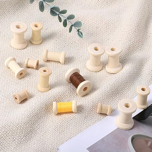 30 Pcs Wooden Spools, 3 Sizes Natural Wooden Spools for Crafts, Unfinished Empty Bobbins for Sewing Embroidery Machines, Wire Weaving, Thread Cord Ribbon Organizer, Arts Crafts DIY Textile Projects