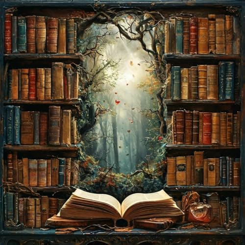 Retro bookshelf Diamond Art Kits for Adults, Diamond Painting Kit for Beginners, Round 5D DIY Diamond Dots art,Full Drill Painting Kit Art and Crafts for Adults Home Wall Decor【13.8x13.8inch】