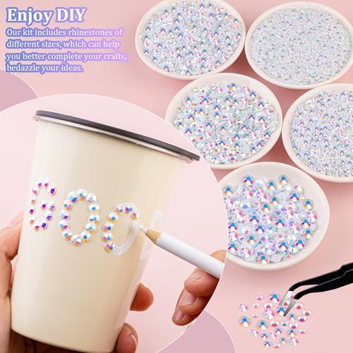30000Pcs White AB Rhinestones for Bedazzling with B7000 Jewelry Glue, Bedazzler Kit Bulk Flatback Gems, Resin Rhinestones for Crafting Crafts Clothing Shoes Fabric Nail Art Assorted Size 2/3/4/5/6mm