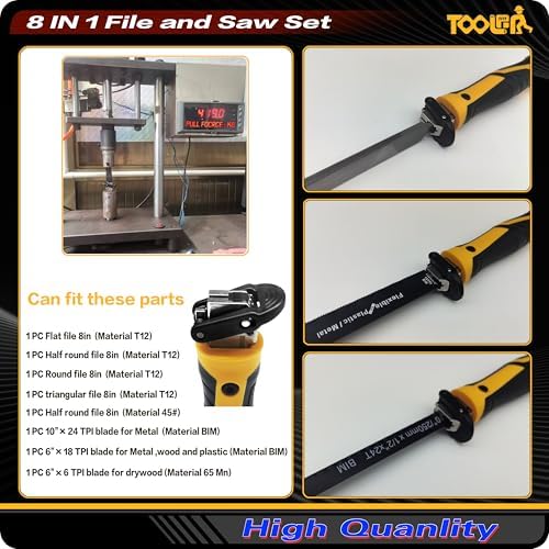 TOOLAN: File Set, File & Saw Set. metal file,metal files tools for steel,Professional Steel File Triangle/Flat/Half-Round/Round Files for MetalWoodPlastic,Woodworking, Blade Quick Change Mechanism