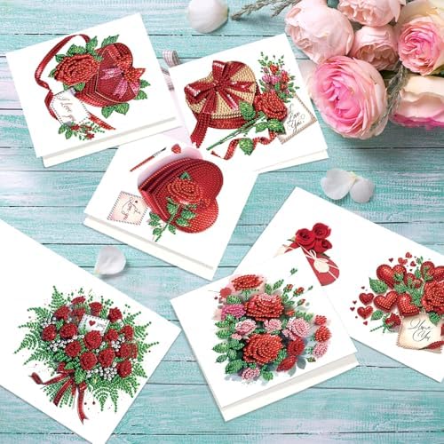 12pcs Diamond Art Painting Cards Valentine's Day Heart Rose Kit