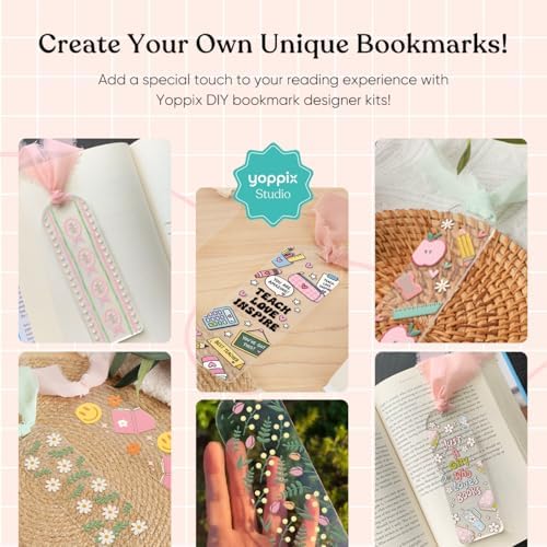 YOPPIX 6x2” Acrylic Bookmark Blanks- 20 Set Bookmark Making Kit with 20 UV DTF Stickers About Teacher Theme 20 Ribbon 80 Bookish Stickers for DIY Your Crafts Gift for Teacher