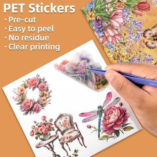 Multi-Tone Garden Theme Scrapbooking Supplies for Junk Journal - 30 Sheets PET Stickers - Vintage Journaling Ephemera Sticker Book Pre Cut(TZ-005-004)
